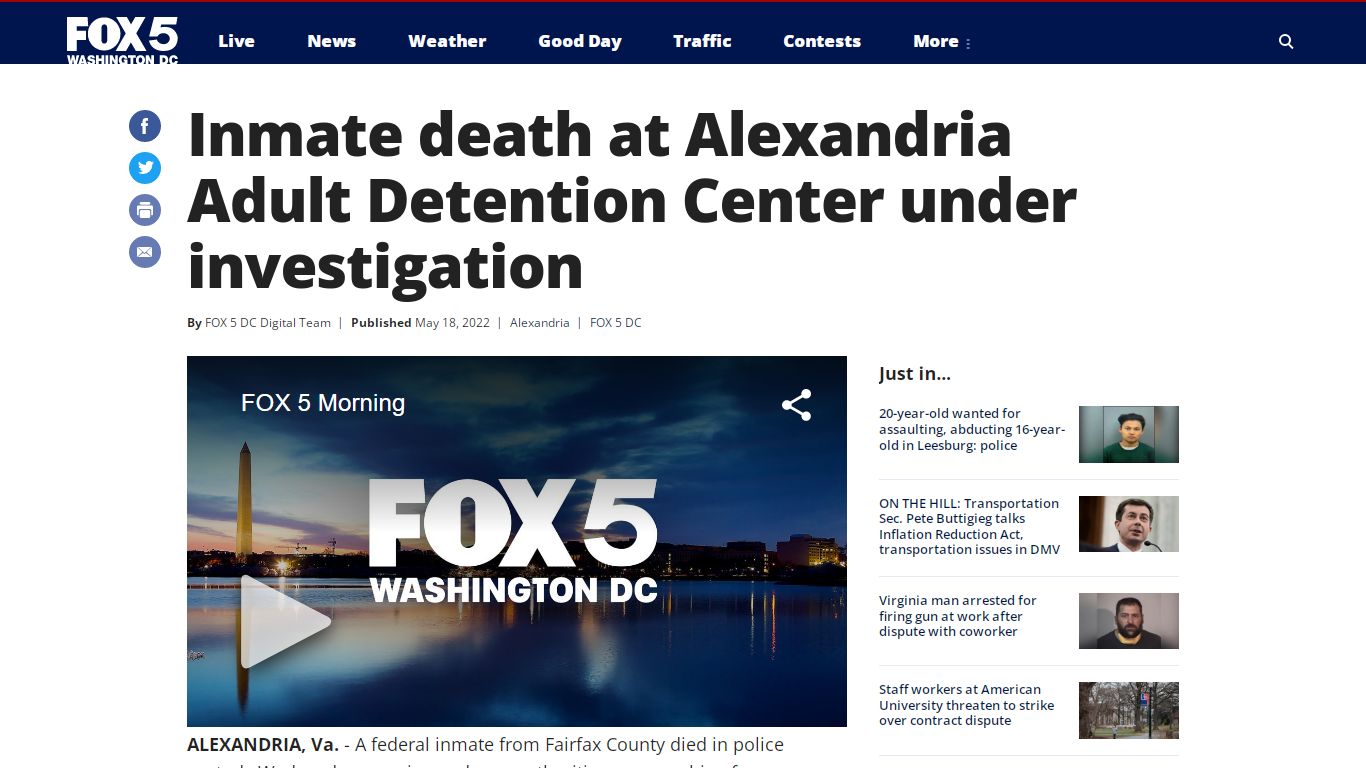 Inmate death at Alexandria Adult Detention Center under investigation