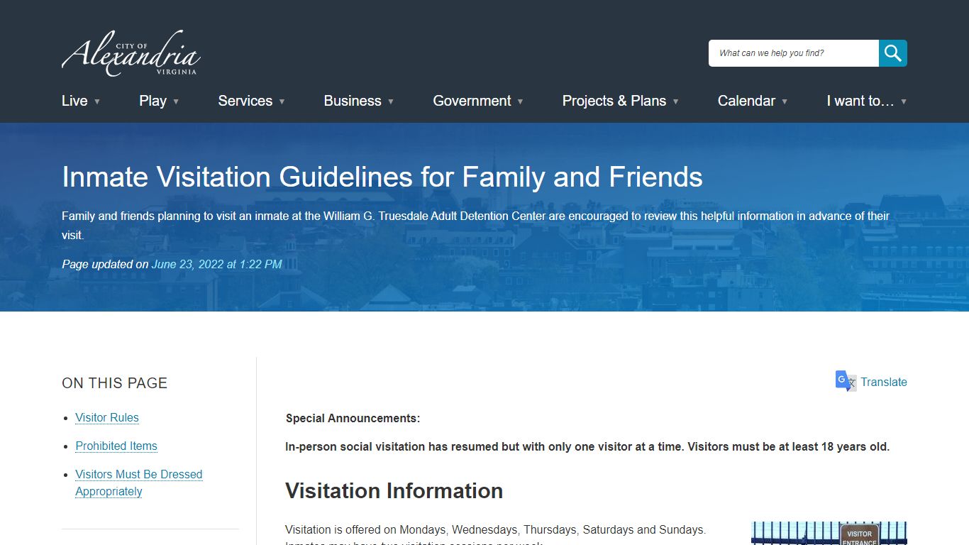 Inmate Visitation Guidelines for Family and Friends | City of ...